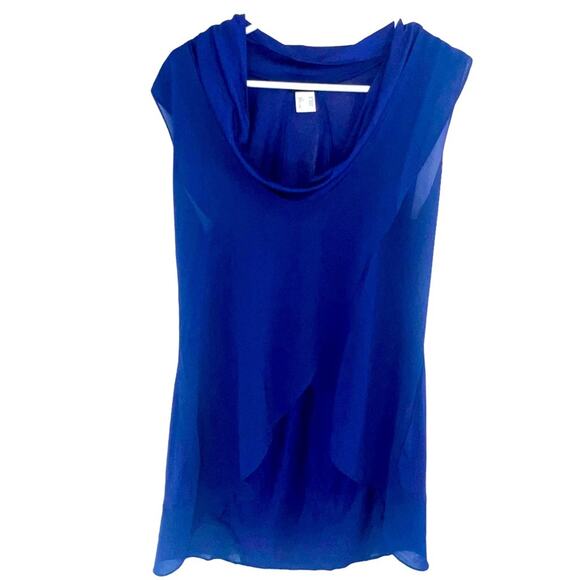 Venus sleeveless asymmetrical angled ruffled front top size S solid bright Royal - Picture 1 of 3